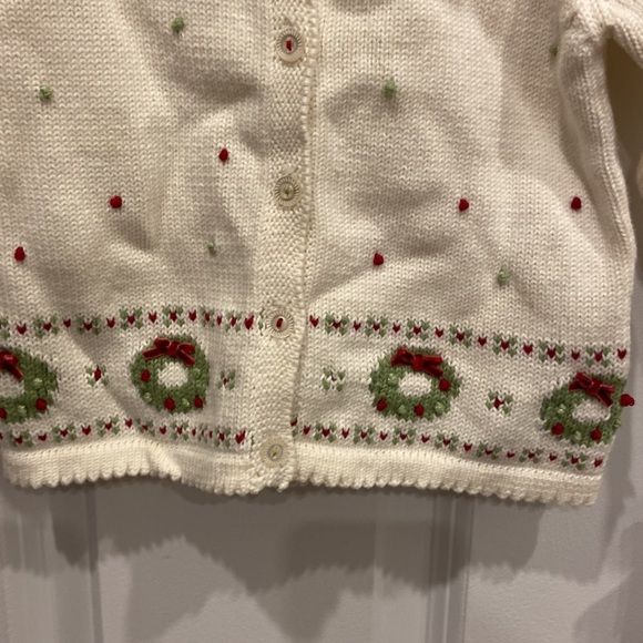 Maggie & Zoe Cream, Green & Red Christmas Wreath Cardigan - Picture 3 of 7